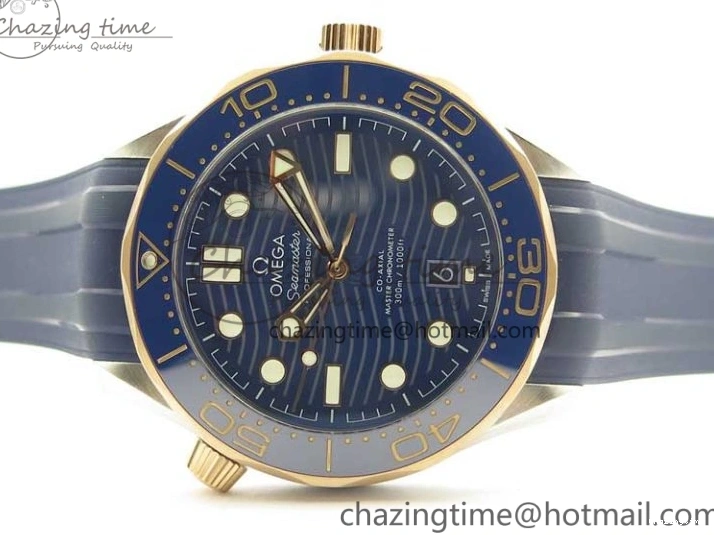 0427 2018 Seamaster Diver 300M SS RG VSF 1:1 Best Edition RG Bezel Blue Dial on Blue Rubber Strap A Contemporary 7927